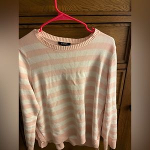 pink and white striped Chaps sweater, size XL